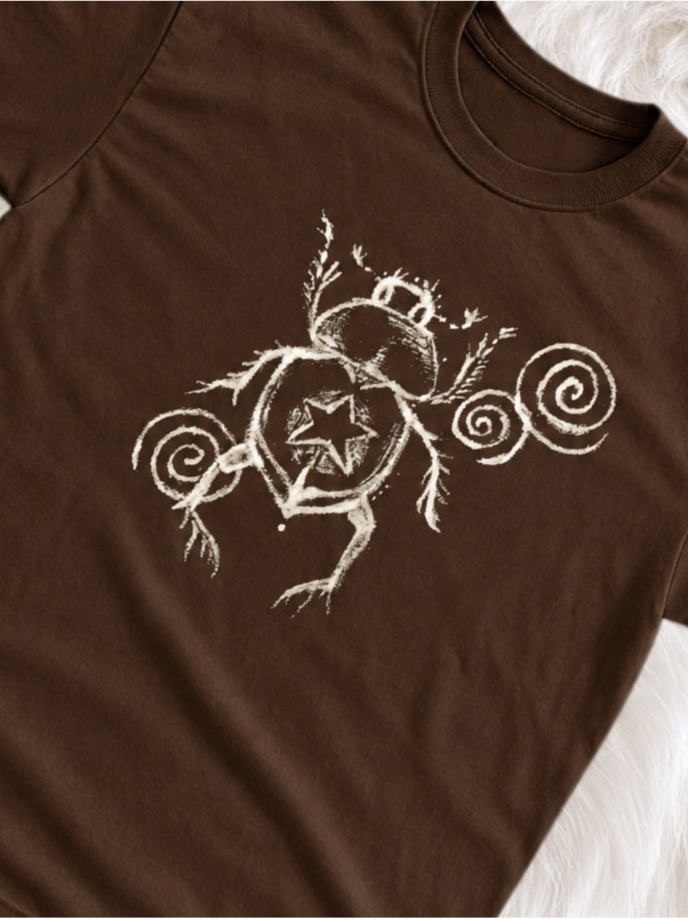 Gildan Brown Short Sleeve Tee with Cream Bug Graphic - Picture 2 of 2